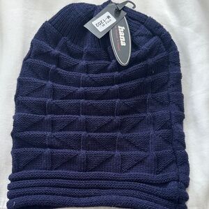 Oversized Navy Blue Knit Beanie